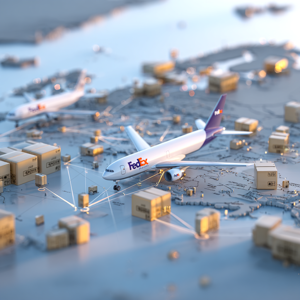 FedEx cargo airplane transporting international parcels to South Korea, representing global import delivery network